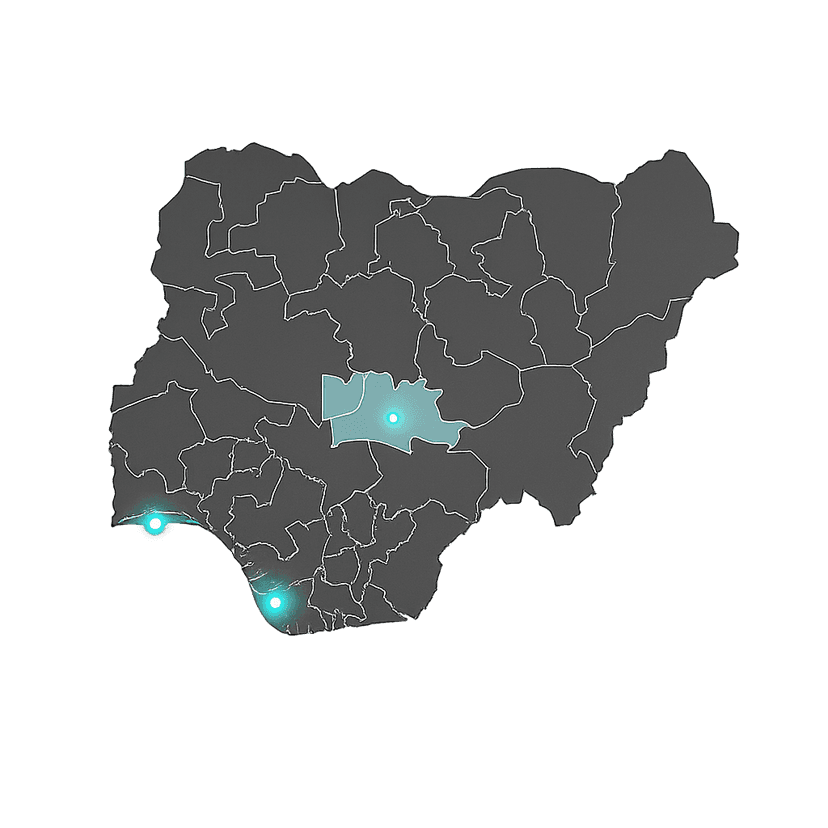 Nigeria map highlighting active states